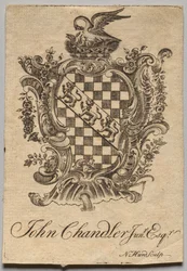 Ex-libris : Armoiries avec inscription de John Chandler Jun.r, Esq.