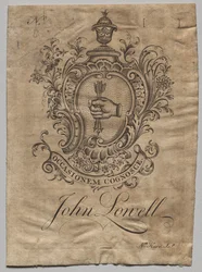 Ex-libris : Armoiries avec inscription John Lowell