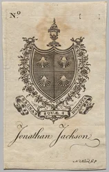 Ex-libris : Armoiries avec inscription de Jonathan Jackson
