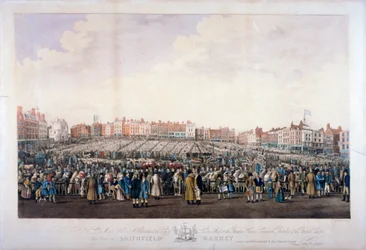 Marché de Smithfield, West Smithfield, City de Londres, vers 1825