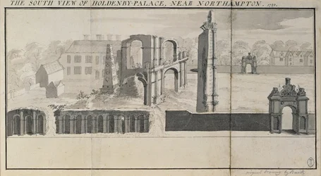 Vue sud de Holdenby House et des ruines telles qu