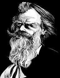 Johannes Brahms, compositeur allemand (1833-97), caricature en aquarelle grise