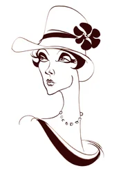 Modèle avec perles et chapeau haut