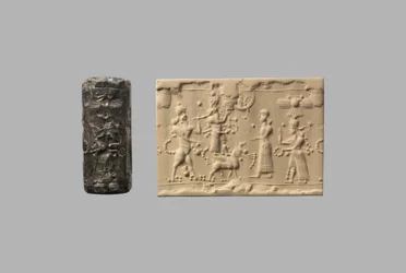 Sceau-cylindre avec homme-scorpion et impression moderne, c.8e-7e siècle av. J.-C. (quartz, crypto-cristallin)