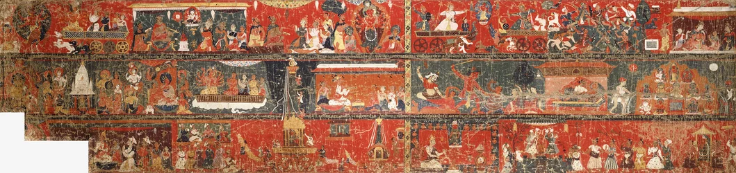 Grande peinture historique népalaise représentant une version de la légende de Red Avalokiteshvara, 1712