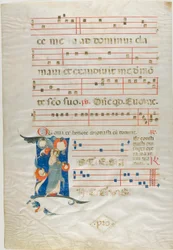 Saint nimbé dans une initiale historiée "I" d