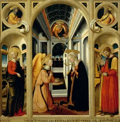 Annonciation montrant Sainte Apollonie, Saint Luc et les prophètes David et Isaïe