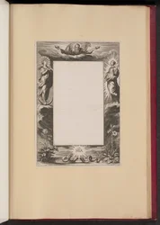 Illustration de Bordure avec Dieu le Père, Deux Saints et un Serpent