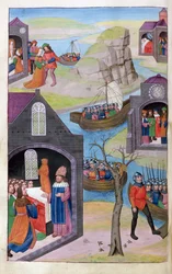 Ms 324 f.118 v. Rêve de Heenbas. Paris et Hélène. Calchas explique le prodige, des Métamorphoses 12 d
