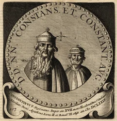 Portrait des empereurs byzantins Constant II et Constantin IV