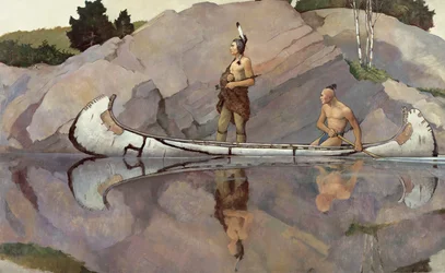 Indiens dans un canoë
