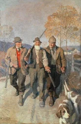 Trois chasseurs et chiens