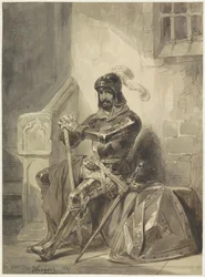 Chevalier médiéval assis en armure