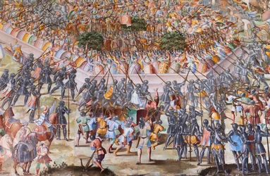 Détail de la fresque dans la Salle des Batailles de la Bataille de La Higueruela en 1431
