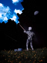 Peinture représentant un astronaute dans le ciel