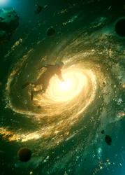 Astronaute dans un tourbillon galactique