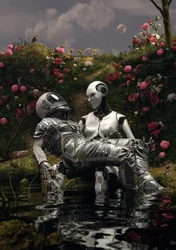 Étreinte robotique au clair de lune
