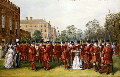Le défilé des Yeoman de la Garde à Clarence House
