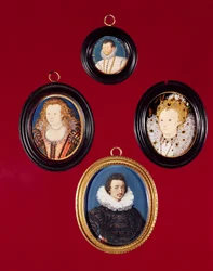 Collection de miniatures : Francis Drake (maintenant à la National Portrait Gallery, voir 1619) ; Elizabeth I (maintenant à la National Portrait Gallery) ; Isaac Oliver ; Elizabeth, Reine de Bohême