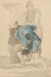 Homme buvant à un bec
