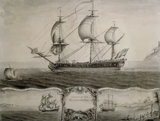 Vues de la frégate Blandford lors du passage aux Antilles et du commerce sur la côte d