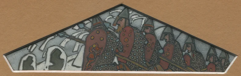 Esquisse pour la décoration triangulaire la plus à droite de la frise en majolique "Vie du Nord", 1905
