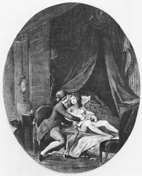 Valmont et Emilie, illustration des « Liaisons dangereuses » de Pierre Choderlos de Laclos (1741-1803), gravée par Romain Girard (né vers 1751), 1782