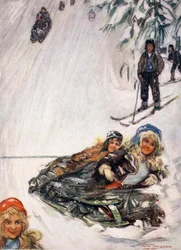 Filles sur une luge renversée, Holmencollen, 1905