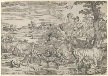 Paysage avec une laitière à droite et un garçon à gauche, vers 1535-40