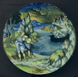 Orphée et Charon, assiette en maïolique, vers 1515 (céramique)