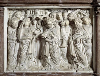 Présentation de Jésus au Temple, par Nicola Pisano (1215/20-1278/84), 1260, baptistère Saint-Jean de Pise, Italie