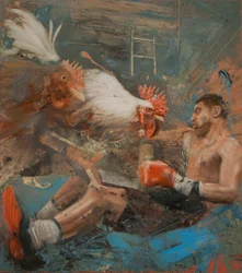 Boxeur avec coqs