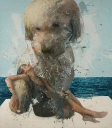 Femme avec chien et mer, 2019