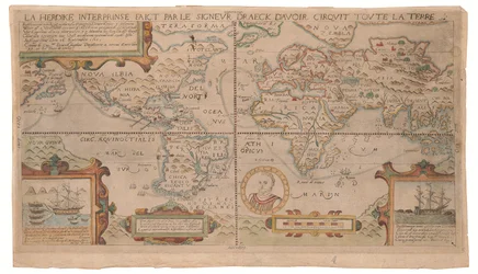 La heroike interprinse faict par le Signeur Draeck d’avoir cirquit toute la terre, possibly Antwerp, c.1590 (hand-coloured engraving)