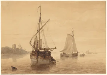 Paysage fluvial avec quelques bateaux