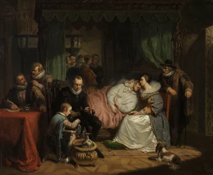 Le prince Guillaume Ier soigné par sa femme Charlotte de Bourbon après la tentative avortée de Jean Jaurequi à Anvers en 1582