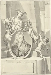 Putti et une femme près d