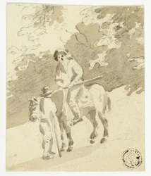 Homme à cheval discutant avec un homme à pied