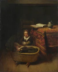 Une petite fille berçant un berceau, vers 1655