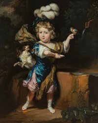 Dutch : Garçon avec oiseau et chien à la fontaine Garçon avec oiseau et chien à la fontaine