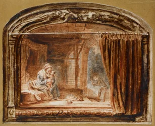 La Sainte Famille avec Joseph coupant du bois
