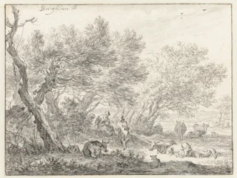 Bergers et bétail près d