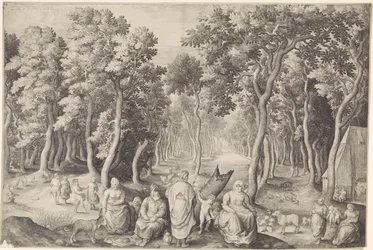 Famille de paysans dans une forêt