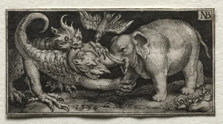 Éléphant combattant deux bêtes