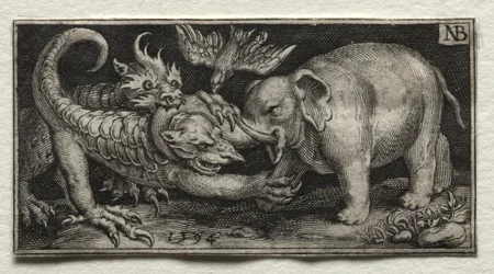 Éléphant combattant deux bêtes, 1594