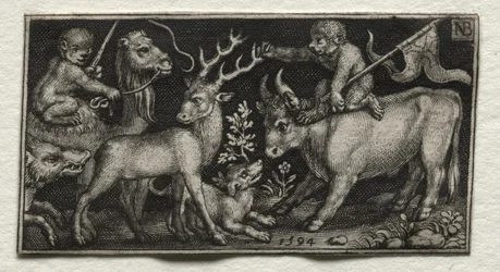 Singes chevauchant un chameau et un taureau, 1594