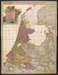Carte de la Hollande, montrant les colonies, marais, bois, collines, routes, rivières et autres caractéristiques géographiques, c.1710