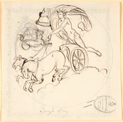Apollon conduisant son char solaire vers le bas; en haut le signe du Capricorne encadré par un cercle. Le motif représente le jour le plus long