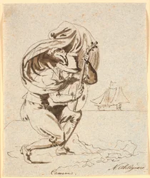 Le poète portugais Camoëns de profil à droite
