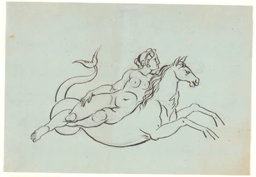 Une femme nue allongée sur un hippocampe